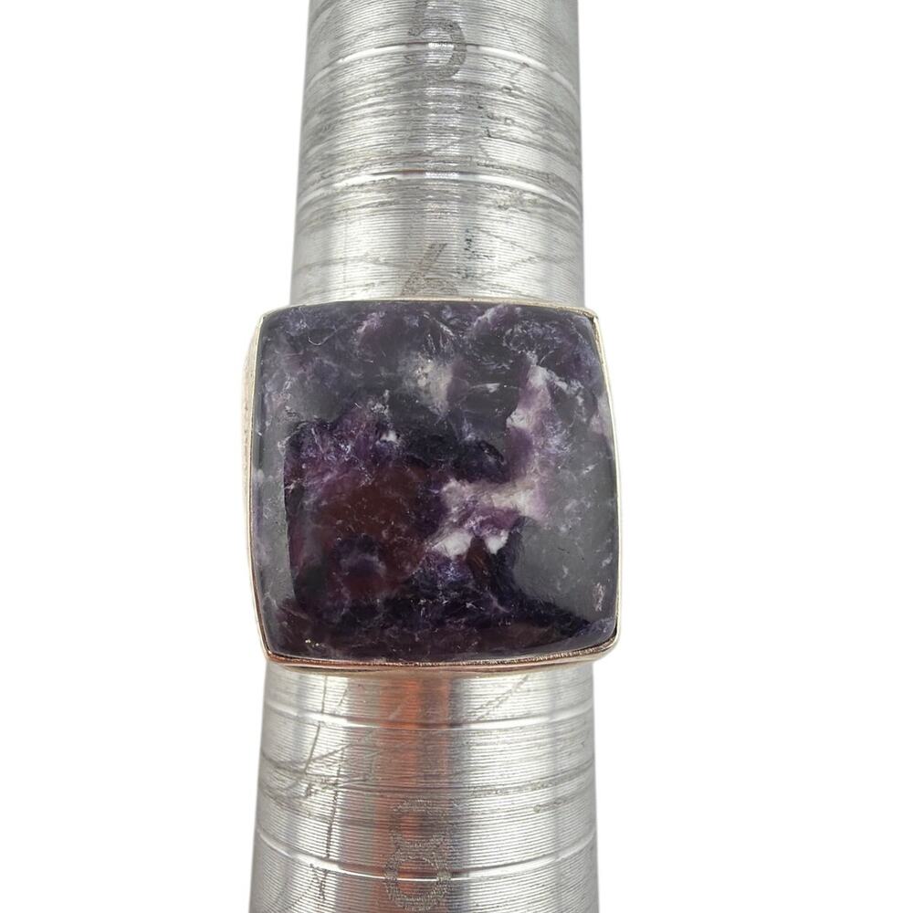 Sterling Silver Cushion Cut Charoite Statement Ring Size 7